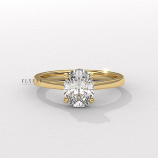 Oval cathedral moissanite engagement ring front view