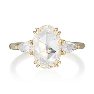 Oval rose cut moissanite engagement ring front view