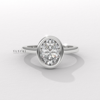 Oval moissanite engagement ring side profile  Oval Bezel detail view 3