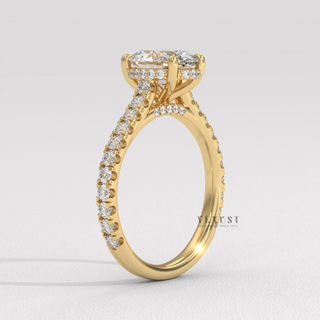 Oval cut hidden halo solitaire ring angled view  Oval 3/4 Pave detail view 7