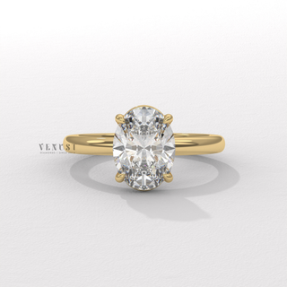 Two carat oval solitaire moissanite ring front view
