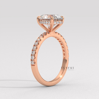 Oval cut hidden halo solitaire ring angled view