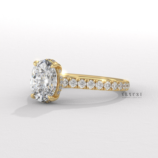 Oval cut moissanite diamond ring side profile  Oval 3/4 Pave detail view 4