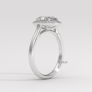 Brilliant Halo Solitaire Oval Cut Moissanite Engagement Ring setting detail