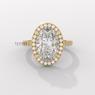 Graceful Halo Pave Oval Cut Moissanite Engagement Ring angled view