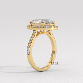 Graceful Halo Pave Oval Cut Moissanite Engagement Ring three quarter view