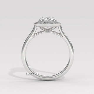 Brilliant Halo Solitaire Oval Cut Moissanite Engagement Ring studio view