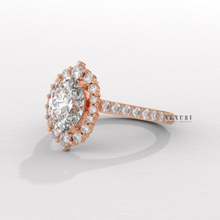 Elegant Halo Pave Oval Cut Moissanite Engagement Ring side view