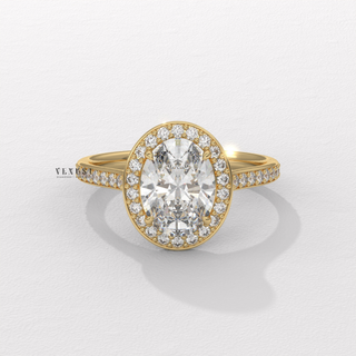 Brilliant Halo Pave Oval Cut Moissanite Engagement Ring front view