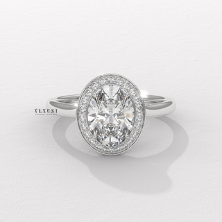 Brilliant Halo Solitaire Oval Cut Moissanite Engagement Ring profile view
