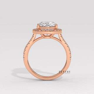 Graceful Halo Pave Oval Cut Moissanite Engagement Ring studio view