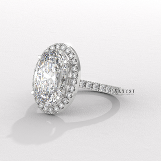 Graceful Halo Pave Oval Cut Moissanite Engagement Ring side view