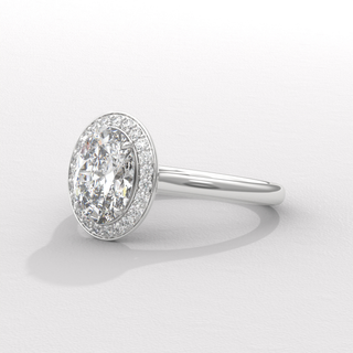 Brilliant Halo Solitaire Oval Cut Moissanite Engagement Ring overhead view