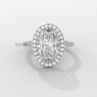Graceful Halo Pave Oval Cut Moissanite Engagement Ring front view