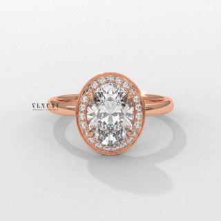 Elegant Halo Solitaire Oval Cut Moissanite Engagement Ring front view