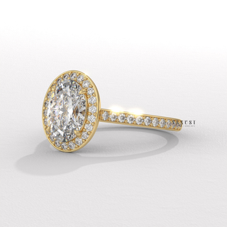 Brilliant Halo Pave Oval Cut Moissanite Engagement Ring side view