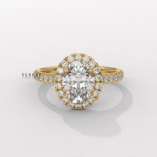Sparkling Halo Pave Oval Cut Moissanite Engagement Ring front view