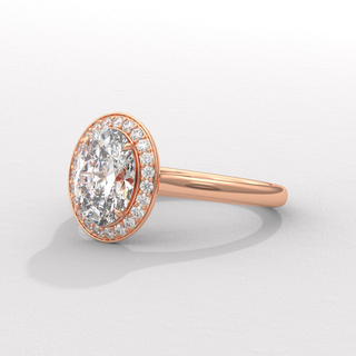Brilliant Halo Solitaire Oval Cut Moissanite Engagement Ring side view