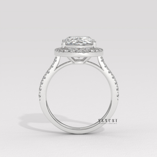 Graceful Halo Pave Oval Cut Moissanite Engagement Ring close-up of the centre stone