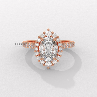 Elegant Halo Pave Oval Cut Moissanite Engagement Ring front view