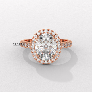 Bold Halo Pave Oval Cut Moissanite Engagement Ring profile view