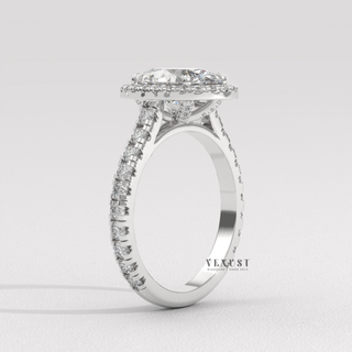 Bold Halo Pave Oval Cut Moissanite Engagement Ring top view