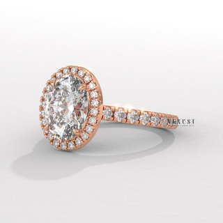 Bold Halo Pave Oval Cut Moissanite Engagement Ring overhead view