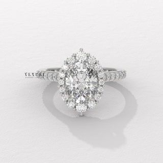 Elegant Halo Pave Oval Cut Moissanite Engagement Ring profile view