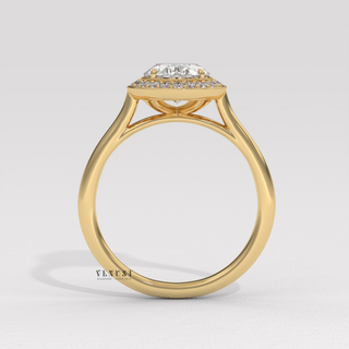 Brilliant Halo Solitaire Oval Cut Moissanite Engagement Ring three quarter view