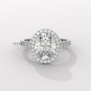 Bold Halo Pave Oval Cut Moissanite Engagement Ring front view