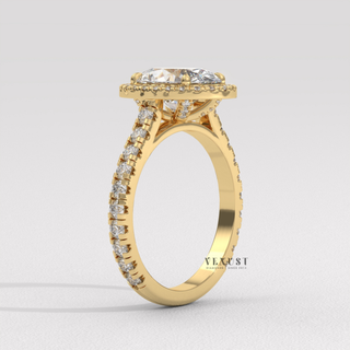 Bold Halo Pave Oval Cut Moissanite Engagement Ring three quarter view