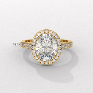 Bold Halo Pave Oval Cut Moissanite Engagement Ring angled view