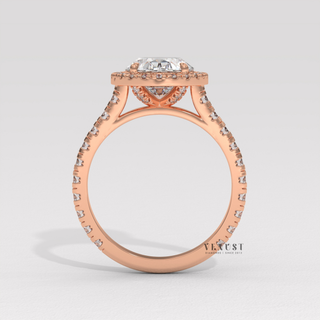 Bold Halo Pave Oval Cut Moissanite Engagement Ring studio view