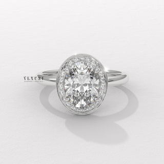 Elegant Halo Solitaire Oval Cut Moissanite Engagement Ring profile view