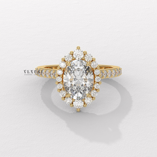 Elegant Halo Pave Oval Cut Moissanite Engagement Ring angled view