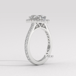 Elegant Halo Pave Oval Cut Moissanite Engagement Ring setting detail