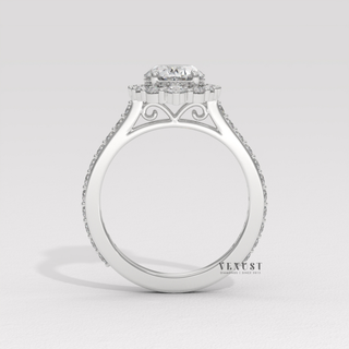 Elegant Halo Pave Oval Cut Moissanite Engagement Ring studio view