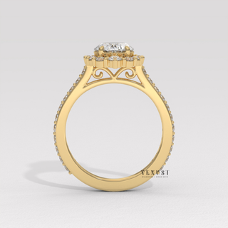 Elegant Halo Pave Oval Cut Moissanite Engagement Ring sparkle close-up