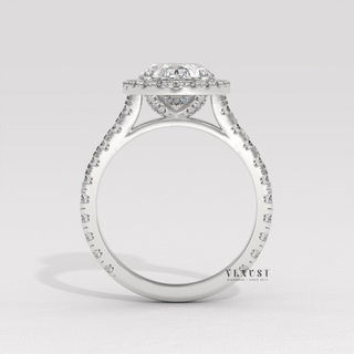 Bold Halo Pave Oval Cut Moissanite Engagement Ring close-up of the centre stone