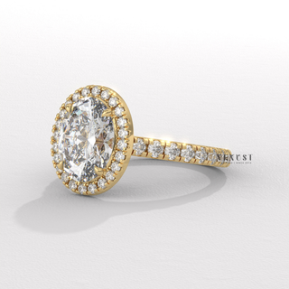 Bold Halo Pave Oval Cut Moissanite Engagement Ring band detail