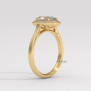 Brilliant Halo Solitaire Oval Cut Moissanite Engagement Ring sparkle close-up