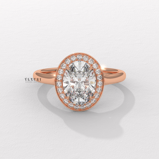 Brilliant Halo Solitaire Oval Cut Moissanite Engagement Ring front view