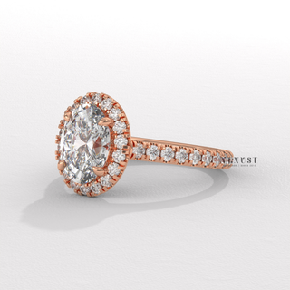 Sparkling Halo Pave Oval Cut Moissanite Engagement Ring band detail