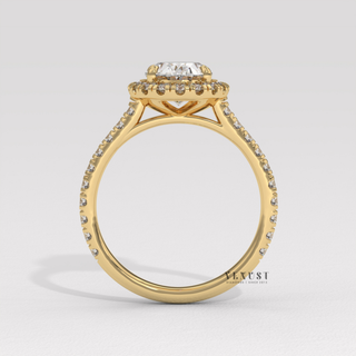 Sparkling Halo Pave Oval Cut Moissanite Engagement Ring close-up of the centre stone