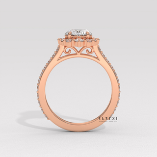 Elegant Halo Pave Oval Cut Moissanite Engagement Ring close-up of the centre stone