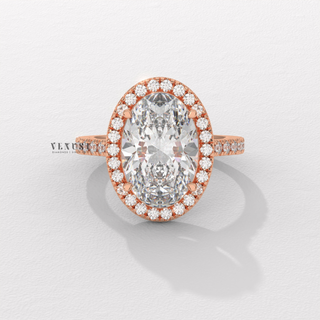 Graceful Halo Pave Oval Cut Moissanite Engagement Ring profile view