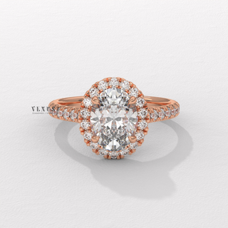Sparkling Halo Pave Oval Cut Moissanite Engagement Ring angled view
