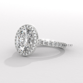 Bold Halo Pave Oval Cut Moissanite Engagement Ring side view