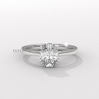 Oval moissanite engagement ring side profile  Oval Cathedral detail view 3