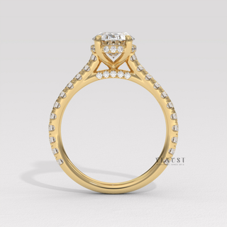 Oval moissanite ring with hidden halo shine